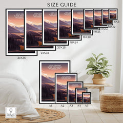 Loch Lomond and The Trossachs Poster size guide showcasing various framed and unframed print options.