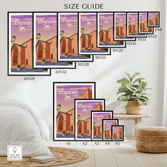 Size guide for Logrono Spain Print showcasing various frame sizes for stylish wall art.