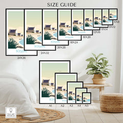 Bonaire Wall Art Print size guide showing various frame sizes in a clean, minimalist decor setting.