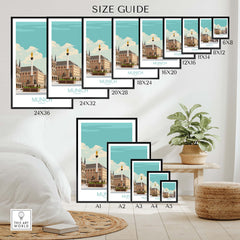 Munich Poster size guide displaying various frame options for stylish wall art with nostalgic travel design.