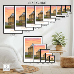 Oxford Travel Poster size guide showcasing various frame sizes for stylish wall art.