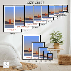 San Francisco Print Poster size guide displaying various frame options and dimensions for home decor.