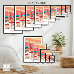 Sardinia Print Italy Travel Poster size guide with framed and unframed options for stylish wall art.