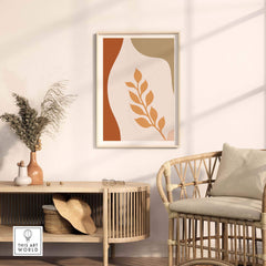 Modern leaf wall art in a cozy living room, highlighting abstract design and natural tones for a stylish decor.