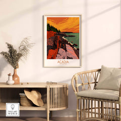 Acadia Print Wall Art Poster showcasing a vibrant coastal scene, perfect for home or office decor.