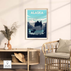 Alaska Poster Wall Art Print featuring a moose and stunning landscape, perfect for nature lovers' home decor.