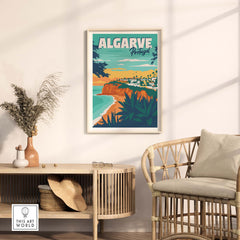 Stylish Algarve poster featuring coastal scenery, perfect for home or office decor. Vintage travel art from This Art World.