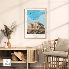 Athens Greece wall art poster featuring the Parthenon in a minimalist style, perfect for home or office decor.