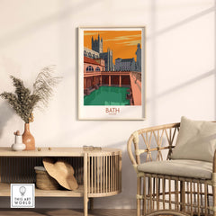 Bath poster print featuring Victorian architecture and historical sites in England.