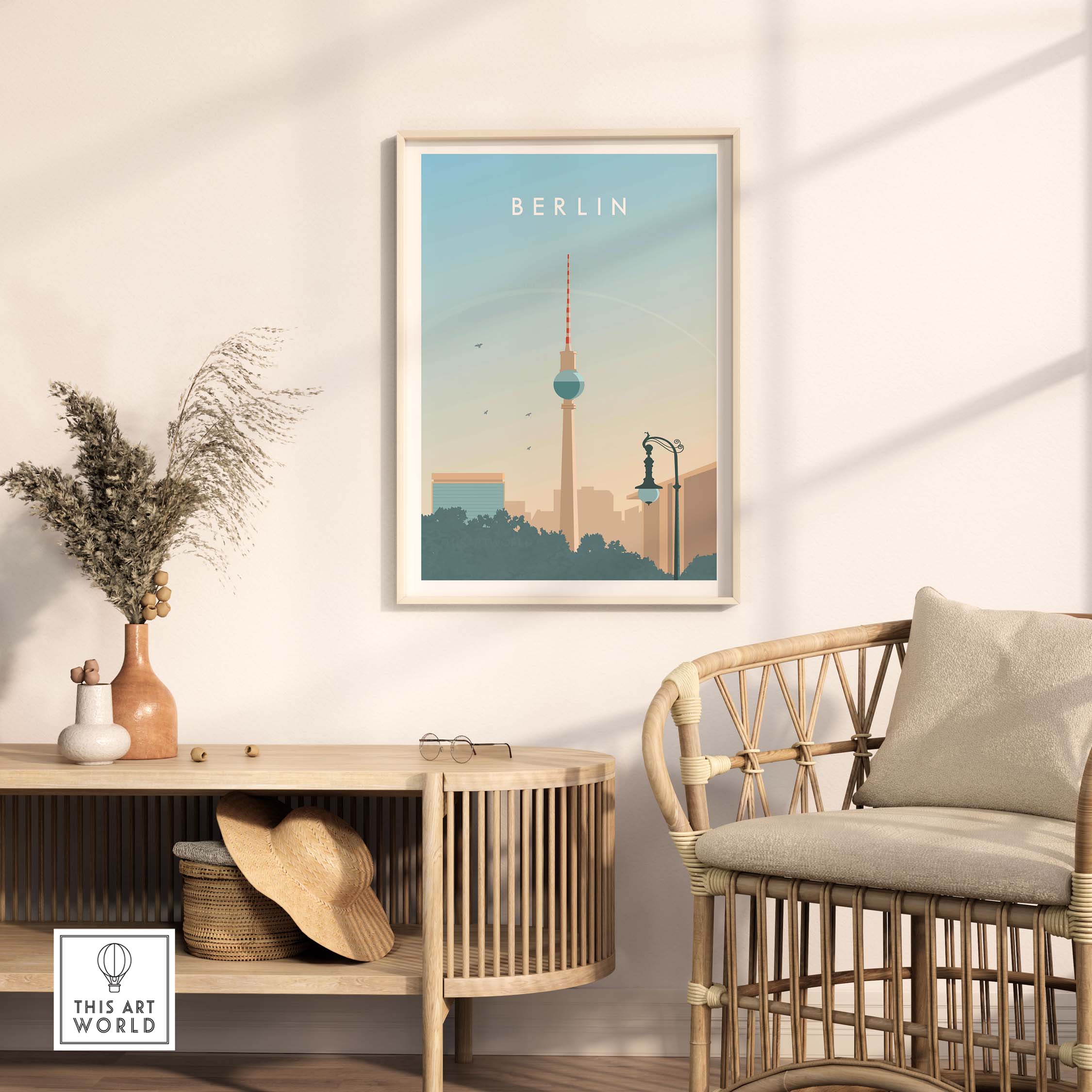 Berlin Print Wall Art Poster featuring the iconic TV Tower in a stylish interior setting.