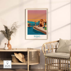 Bilbao Poster print featuring waterfront view and modern architecture, stylish wall art for home or office decor.