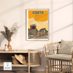 Framed Crete Print Greece showcasing vintage travel art for stylish home decor.