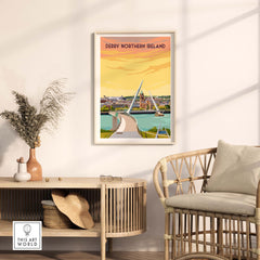Derry Print Poster Wall Art showcasing Peace Bridge, vibrant vintage design for home decor.