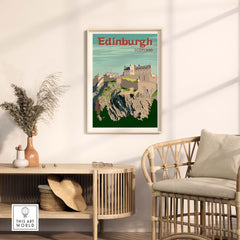Vintage Edinburgh print poster featuring Edinburgh Castle, perfect for stylish home or office decor.