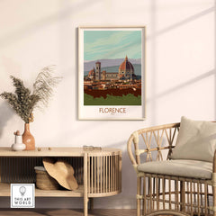 Florence Italy travel poster art print showcasing iconic city landscape in stylish home decor setting.