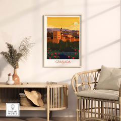 Granada Poster Print showcasing a vintage-inspired travel scene in a stylish minimalist frame.