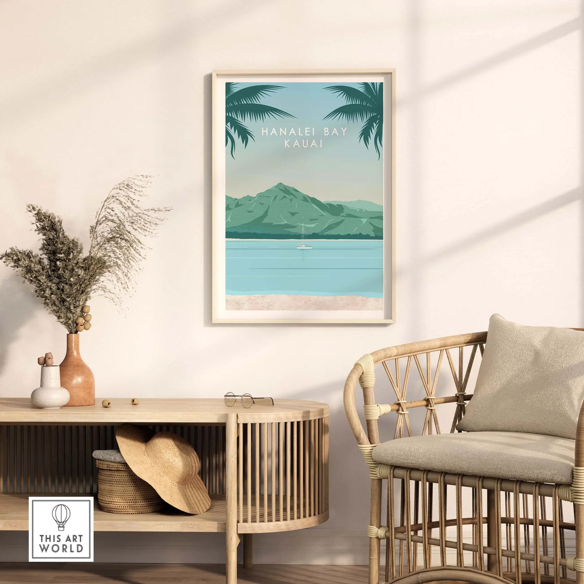 Kauai Print Wall Art Poster featuring Hanalei Bay, tropical design perfect for home decor.