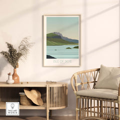 Isle of Skye poster print displayed in a modern living room setting with natural decor.