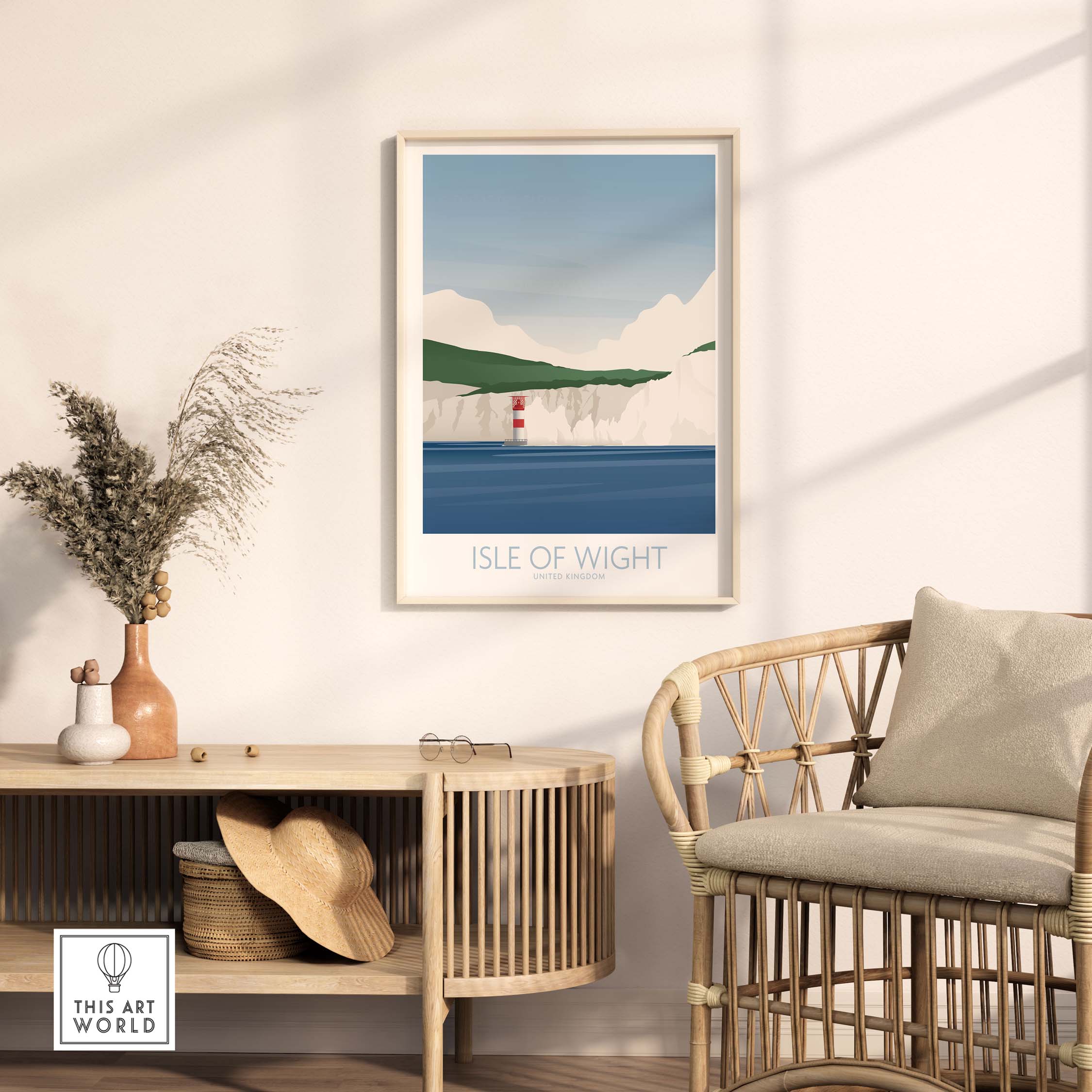 Isle of Wight print displayed in a stylish interior, capturing vintage travel art aesthetic.
