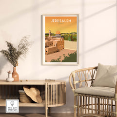 Jerusalem Print artwork displayed in a cozy living room setting, showcasing minimalist vintage style.