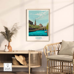Leiden Poster Netherlands featuring a scenic view of canals and historic buildings, perfect for stylish wall art.