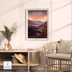 Loch Lomond and The Trossachs Poster in a stylish interior, showcasing nature and outdoor beauty in minimalist design.