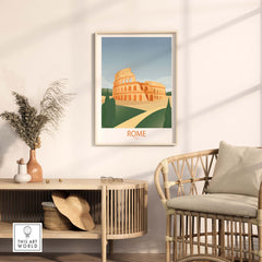 Vintage-inspired Rome Wall Art Print featuring the Colosseum, elegantly displayed in a minimalist living space.