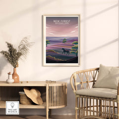 New Forest National Park Poster in a stylish living room setting, showcasing minimalist nature art.