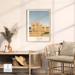 Palma Mallorca Wall Art Print showcasing vintage-inspired travel art in a stylish home setting.