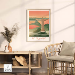 Rio de Janeiro wall art featuring iconic Christ the Redeemer; stylish travel poster for home decor.
