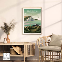 South Downs National Park poster displayed in a stylish living room decor.