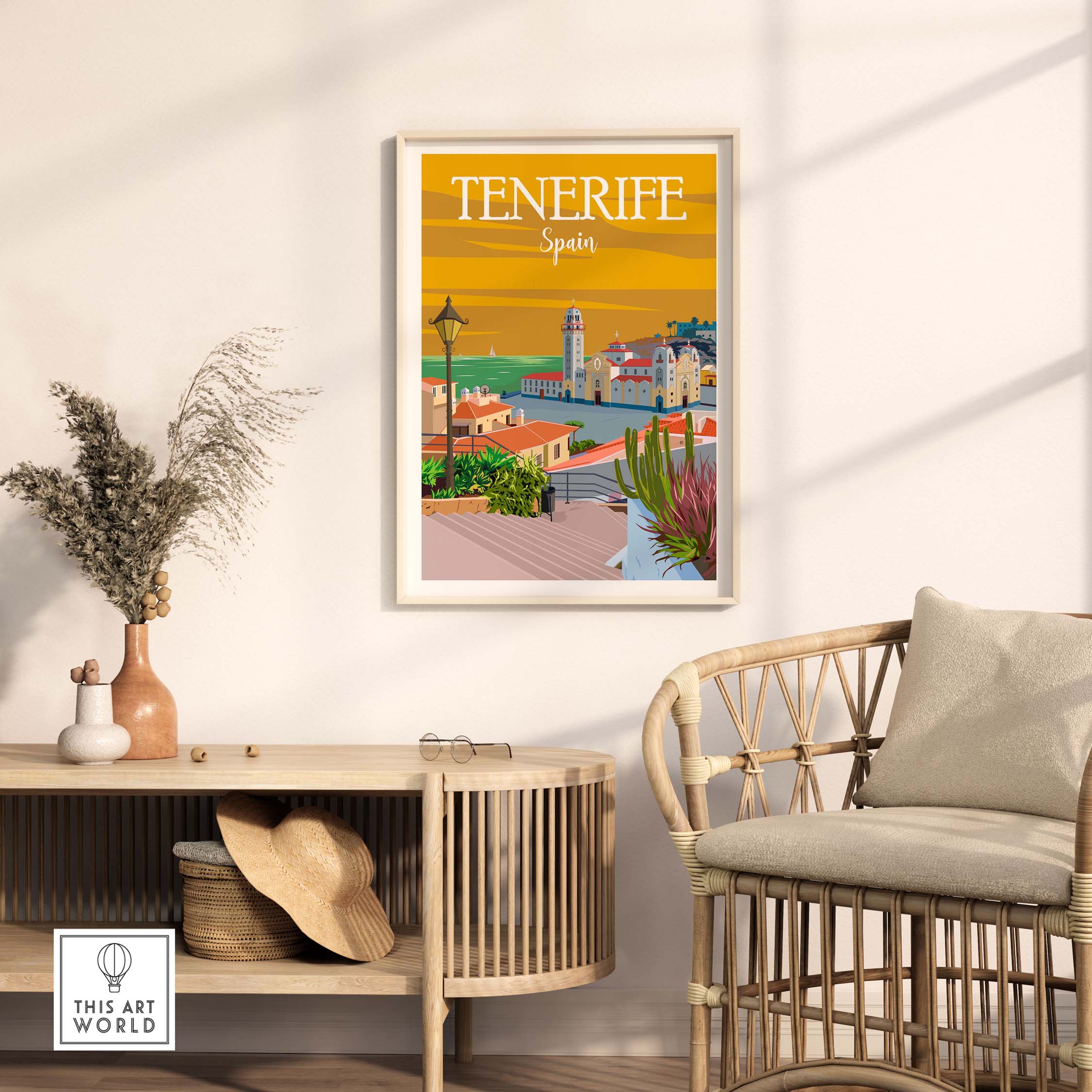Tenerife Poster Print Wall Art featuring a vibrant vintage design, perfect for home or office decor.