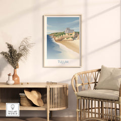 Framed Tulum Mexico wall art print, showcasing serene beach and landscape, perfect for home or office decor.
