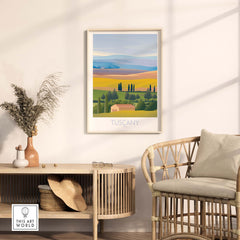 Tuscany wall art print displayed in a stylish living room setting with natural decor accents.