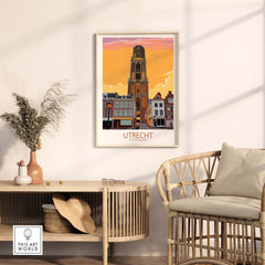 Utrecht Print Poster featuring a vibrant sunset view, perfect for travel enthusiasts and stylish home decor.