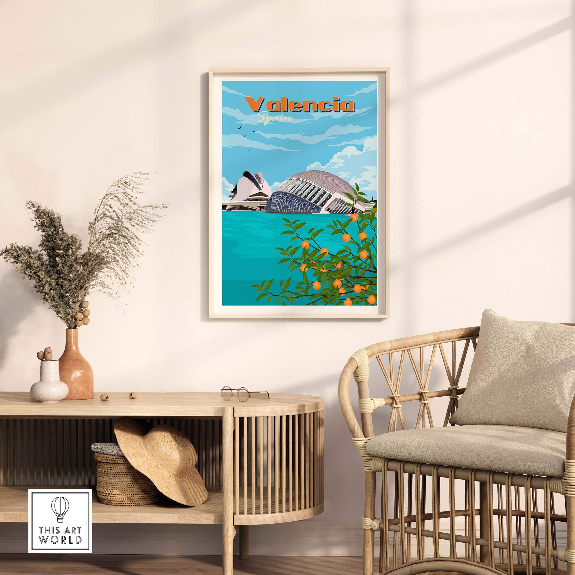 Valencia Wall Art Print featuring scenic view and vintage style, perfect for home or office decor.