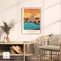 Stylish Vatican City poster in a modern setting, showcasing a minimalist design and vibrant colors.