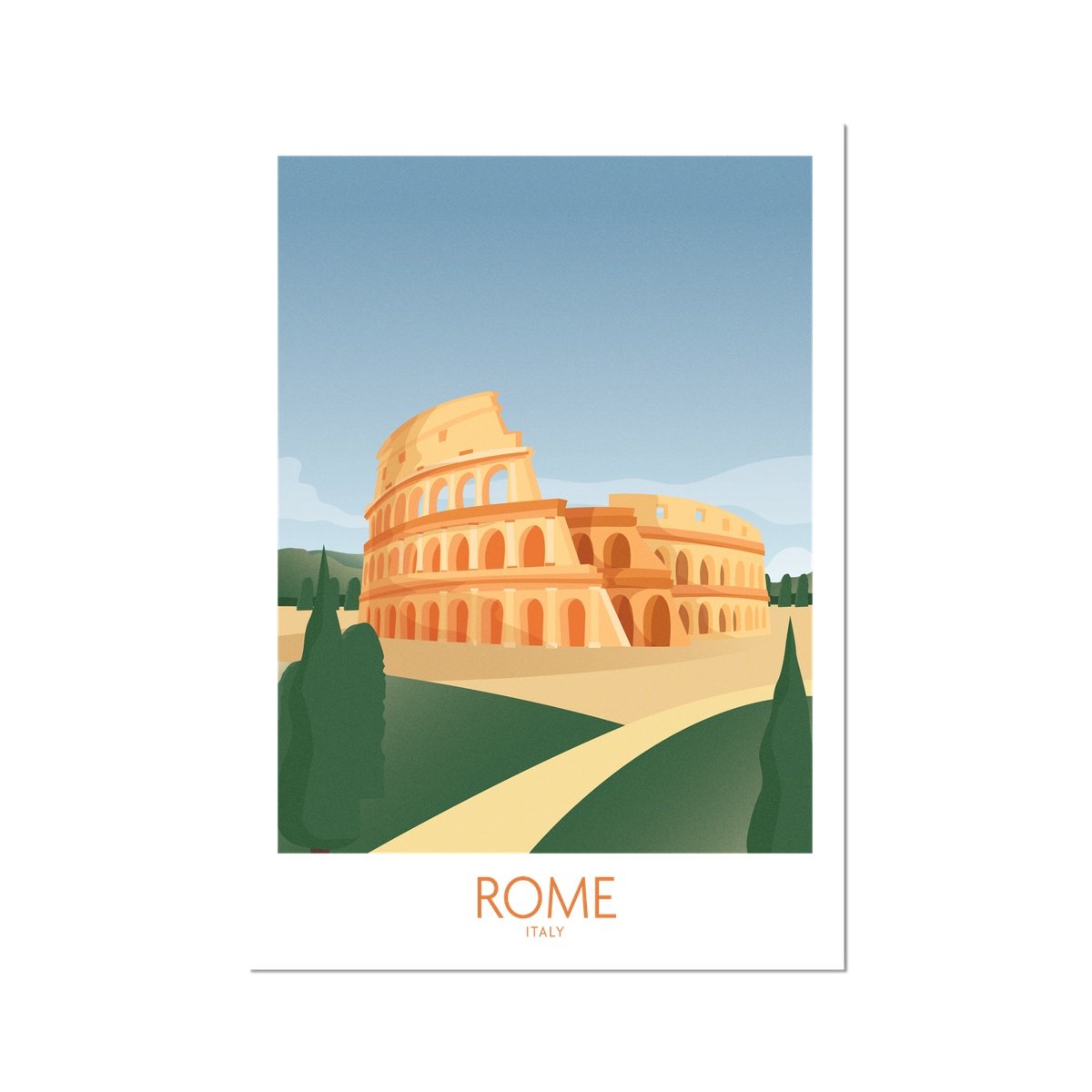 Rome Wall Art Print featuring the Colosseum in a stylish vintage design, ideal for travel enthusiasts and home decor.