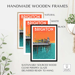 Brighton Print Poster Wall Art in handmade wooden frames in natural, white, and black options for stylish home decor.