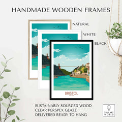 Bristol Poster framed in handmade wooden frames in natural, white, and black colors, ready to hang for stylish home decor.