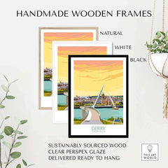 Stylish handmade wooden frames in natural, white, and black for Derry Print Northern Ireland poster.