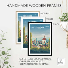Handmade wooden frames in natural, white, and black for Florence Wall Art Print, sustainably sourced and ready to hang.