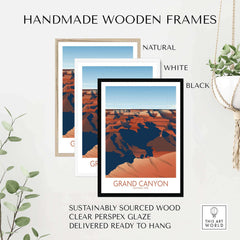 Handmade wooden frames in natural, white, and black for Grand Canyon Art Print, sustainably sourced and ready to hang.