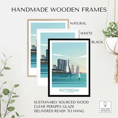 Rotterdam poster with handmade wooden frames in natural, white, and black options, sustainably sourced and ready to hang.