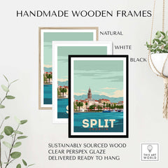 Split Croatia Print Poster in handmade frames: natural, white, and black options.