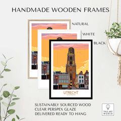 Utrecht Print Poster in natural, white, and black handmade wooden frames, sustainably sourced with clear perspex glaze.